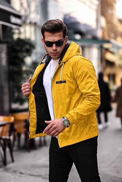 comstar Men's Zippered Hooded Yellow Windbreaker & Raincoat