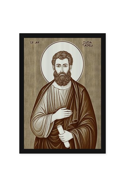 OEM Icoana Sfantul Apostol Iuda Tadeu pirogravata pe lemn, cu rama, 50 x 70 cm