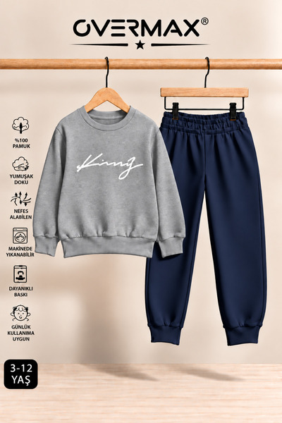 OVERMAX Italic King Printed Hoodless Sweatshirt Tracksuit Set – Ages 3-12