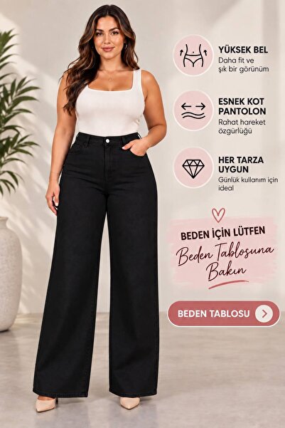 nd jeans 38-52 Ara Beden Yüksek Bel Esnek Geniş Paça Kot Pantolon – Büyük Bed...