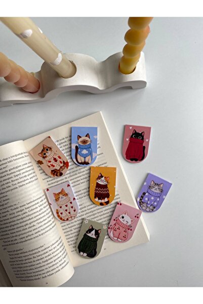 tinystoriestr Cat Themed Curved Bookmark - 8 Pcs