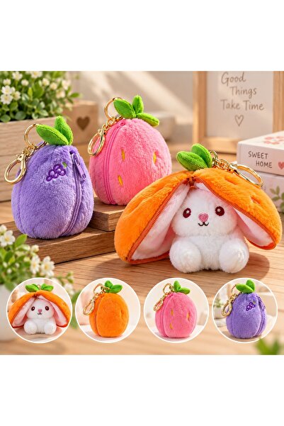 Heribom 15 Cm Çilek - Havuç - Üzüm İçinden Tavşan Çıkan Anahtarlık Karışık Gö...