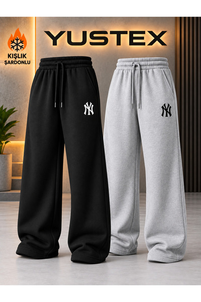 yx yustex sport 2 Pieces Ny Printed Winter Women's Sweatpants (Black and Grey...
