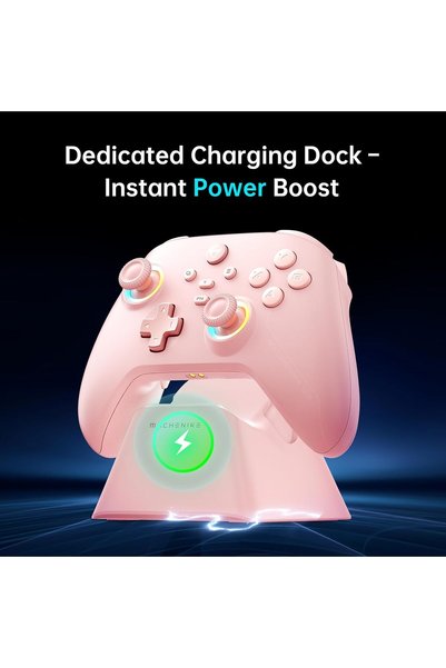 Machenike Controler de joc wireless G3V2, joystick-uri cu efect Hall, iluminare RGB, roz