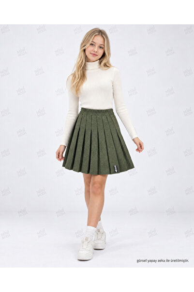Minimoda Kids تنورة كاكي مطوية بخصر مطاطي للفتيات