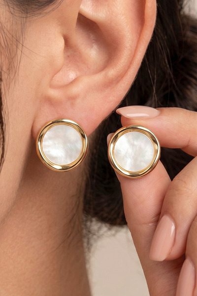 Elika Silver Gold Framed Round Earrings