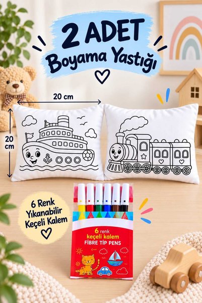3Baby 2 Adet Boyama Yastığı + 6 Renk Yıkanabilir Keçeli Kalem | Çocuk Aktivite Seti | Anaokulu Kreş Etkinliği