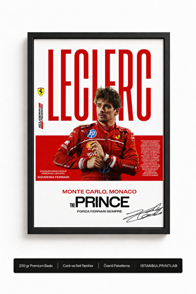 Charles Leclerc Ferrari Poster | Monaco Prensi İmza Detaylı Formula Yarış Pil...