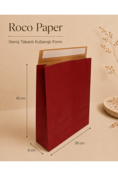 roco paper Yapışkan Bantlı Kraft Kese Kağıdı, Bordo Renk, 30x40x10 Cm - 24'lü...