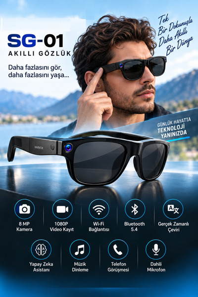 euro special SG-01 8 MP Kameralı Akıllı Gözlük 1080P Video Kayıt WiFi Bluetoo...