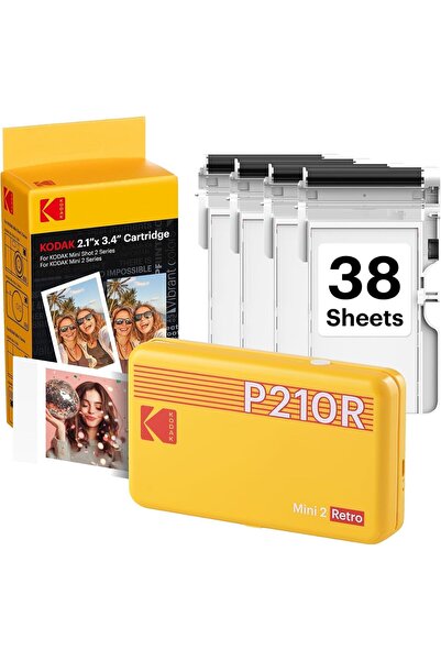 Kodak Mini 2 Retro Portable Photo Printer Set, Bluetooth, includes 8 sheets o...