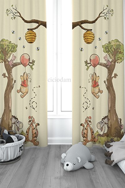 CİCİ ODAM Winnie The Pooh Çocuk Odası Perdesi 2 Kanat 4273