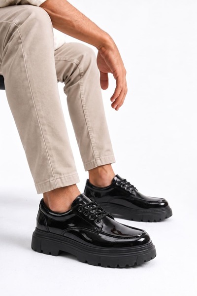Zerenyus Zrj-T13 Premium Nova Lace-Up Men's Casual Classic Shoes - Black Pate...