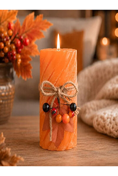 Generic Brand Orange Candle with Patterned with Berries Ø6.5x12cm/1237903
