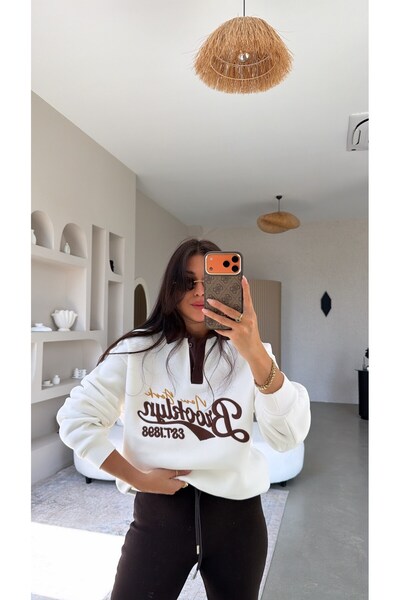 Buket Teke Kahverengi Yakalı Brooklyn Üç İplik Sweatshirt