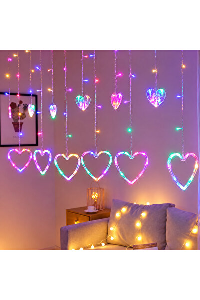 Generic Brand Perdea Luminoasă LED cu Inimi, Multicoloră, Instalație Decorati...