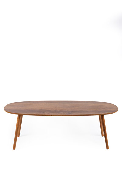 talasmart Barok Desenli Oval Rustik Orta Sehpa – Doğal Ahşap Ayaklı - 45x120 cm