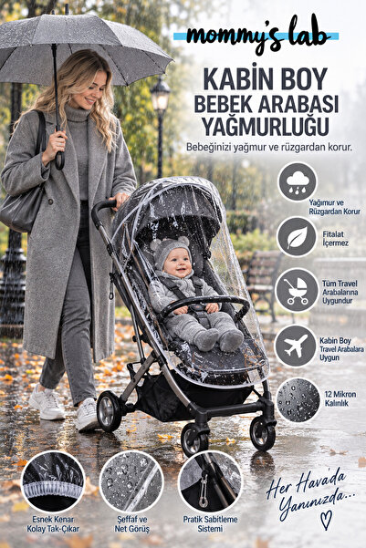 Mommyslab Luxury Cabin Size Stroller Baby Carriage Rain Cover 12 Micron Phtha...