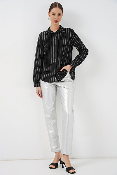 Modamorfo Women's Foil Patterned Shirt 20253 - A.Black