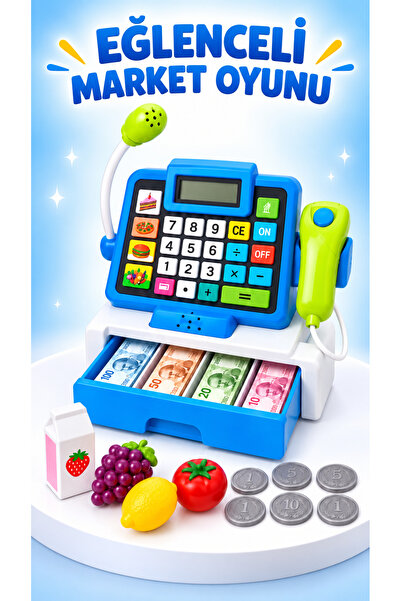 İlknurtoys Çocuk Oyuncak Yazar Kasa Market Seti Barkod Okuyuculu Mikrofonlu Hesap Makineli 2 Renk