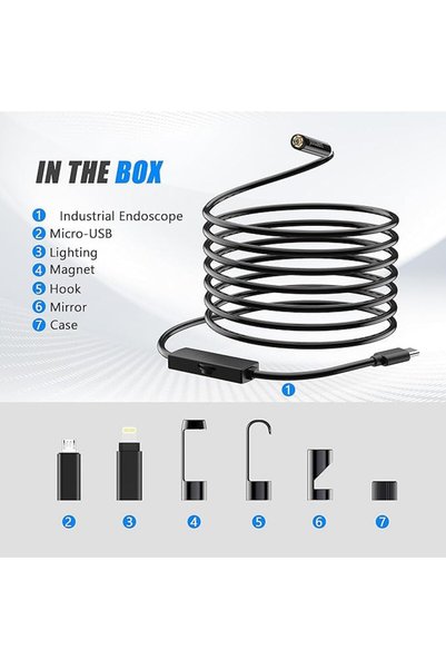 PANCA Cameră endoscopică Pancellent, cameră HD 1920P, impermeabilă IP68, lungime de 5 metri