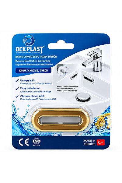 GOLD Lavabo Taşma Yüzüğü ELİPS Üniversal kullanıma uygun(11mm x 41mm.)