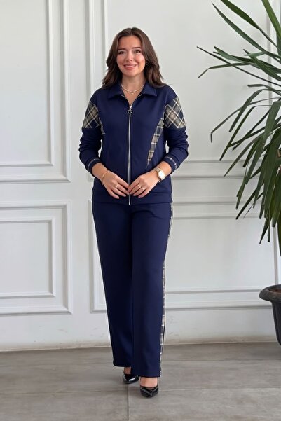 yb yağmur butik Καρό σετ με λεπτομέρεια από φερμουάρ μπροστά