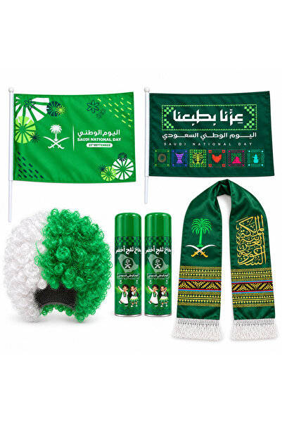 Generic Brand مجموعة احتفالات اليوم الوطني السعودي المكونة من 6 قطع مع شعر مس...