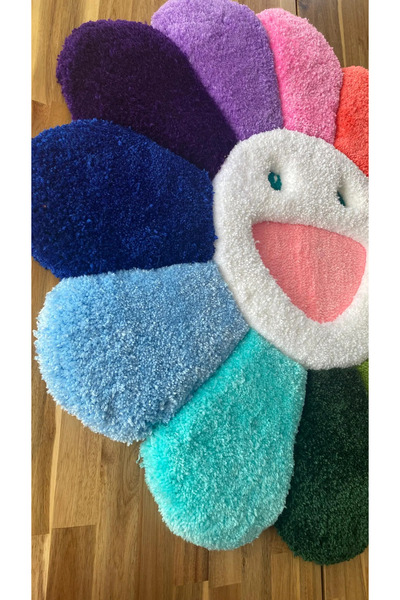 Angeles Rug Renkli Çiçek 3D Kabartmalı El Yapımı Tufted Halı – Yumuşak Dekoratif Çiçek Halı (87,5 × 87,5 cm)