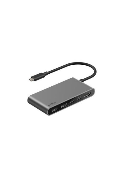 Belkin AVC022HQSGY 5 Port USB-C Hub 4K HDMI Çift USB-C Çoklayıcı Adaptör - Uzay Grisi