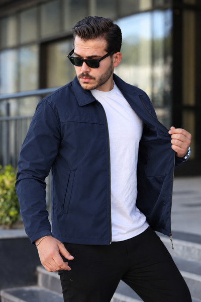 comstar Men's Navy Blue Windbreaker & Raincoat with Pockets and Stitching Det...