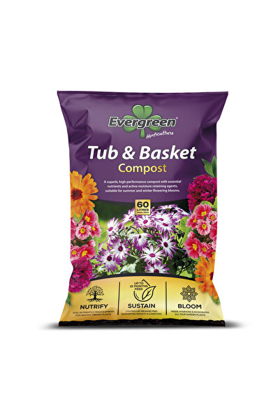 Evergreen Tub & Basket 60 LİTRE – Balkon ve Asılı Saksılar İçin Özel Nem Tutuculu & 12 Ay Besinli Çiçek Toprağı