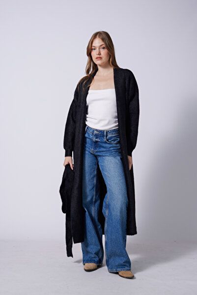 Nisan Cardigan lung Tiko cu curea, negru