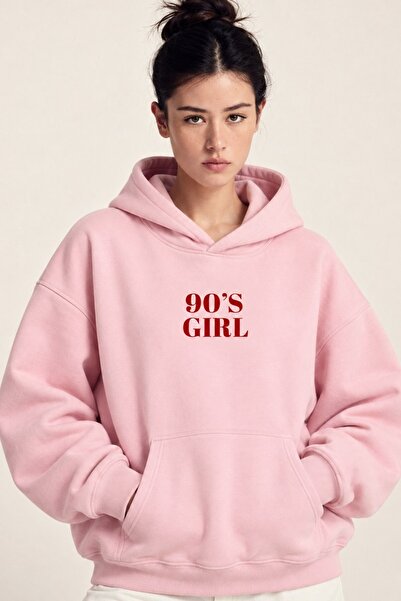 The Champ Clothing Kadın Oversize Hoodie 90’s Girl Baskılı Pembe – Kapüşonlu,...