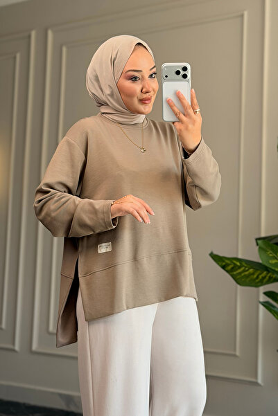 Suede Style 6747 - Comfortable, Casual Basic Modak Women's Long Sweatshirt wi...