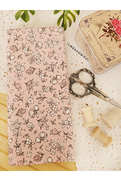 ilmekhobievi Fabric Poplin Floral Patterned Soft Powder Pink 100% Cotton 50Cmx170Cm (1 Pc)