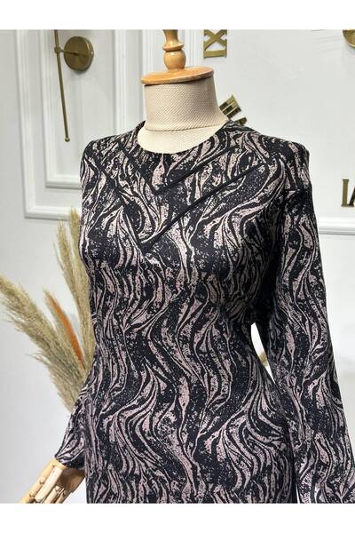 ModaMinar Women's New Season Combed Cotton Collar Patterned Mother's Dress