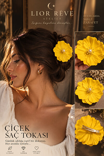 LİOR REVE ATELİER Lior Rêve Atelier Flower Hair Clip – Yellow Handmade Floral...