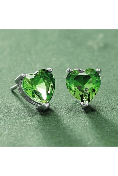 Larezo Cercei Damă Din Argint 925, Model Inimă Verde, Argintiu, Stil Elegant
