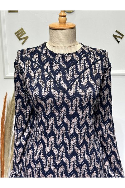 ModaMinar Women's New Season Combed Cotton Collar Patterned Mother's Dress
