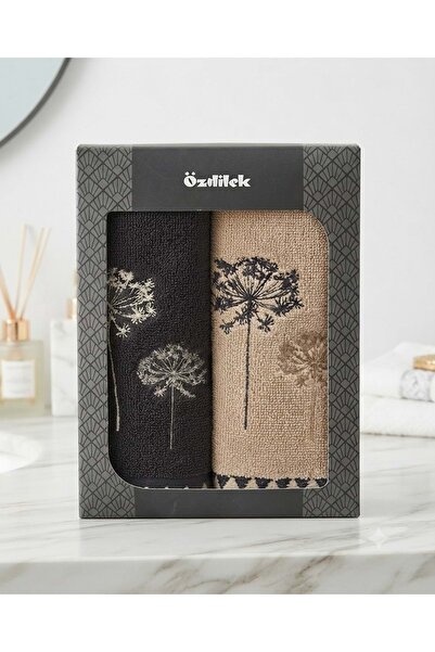 Özdilek -Erba Seca Beige Black- 2-Piece Towel Gift Box (50X90)