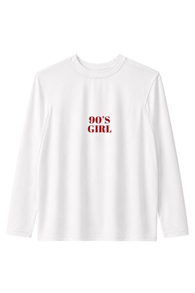 The Champ Clothing Kadın Oversize Uzun Kollu Tişört 90’s Girl Baskılı Beyaz –...
