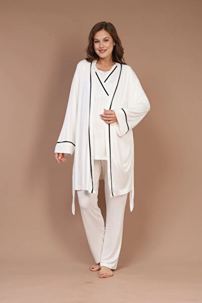 Rimel Homewear طقم بيجامة للحوامل مكون من 3 قطع باللونين الأبيض والأسود للنسا...