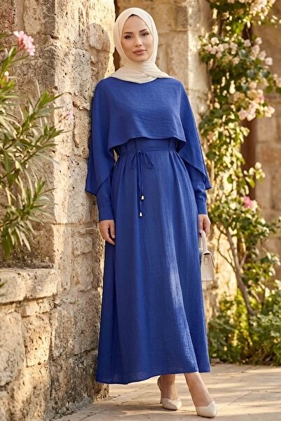 TOFİSA Pelerinli Elbise Lacivert - 28627-LACIVERT