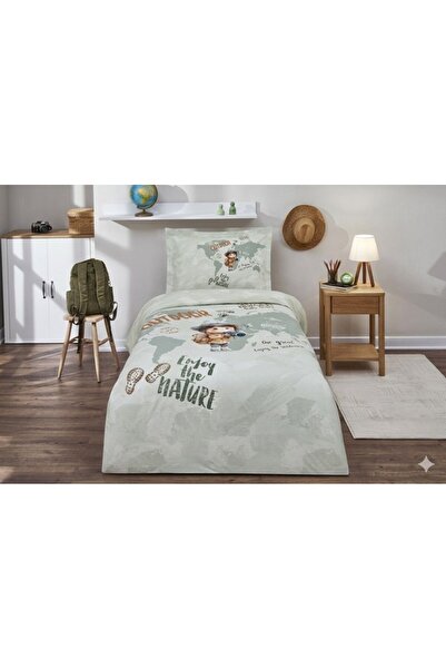 Özdilek Duvet Cover Set Fitted Car Ranforce Single Size Green Scout Adventu