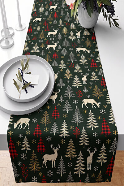 Realhomes Decorative Dining Table Digital Printed Runner with Deer, Pine Tree...