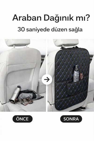 ECARTEKS PREMİUM QUALİTY CAR ACCESSORİES Car Seat Back Organizer Leather Set of 2 - Luxury Design with Pockets for Auto Accessories Organizer Set of 2 - Blue