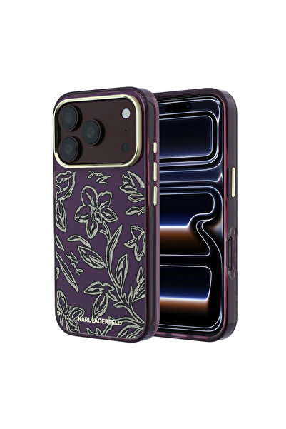 Karl Lagerfeld iPhone 18 Pro Max Kılıf Lisanslı M-safe Gold Kamera Çerçeve Çi...