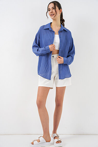 Modamorfo Women's Long Oversize Shirt 20320 - Indigo