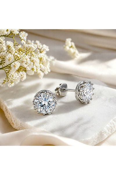 Larezo Cercei Damă Din Argint 925, Placat Cu Rodiu, Zirconiu 6mm, Stil Modern